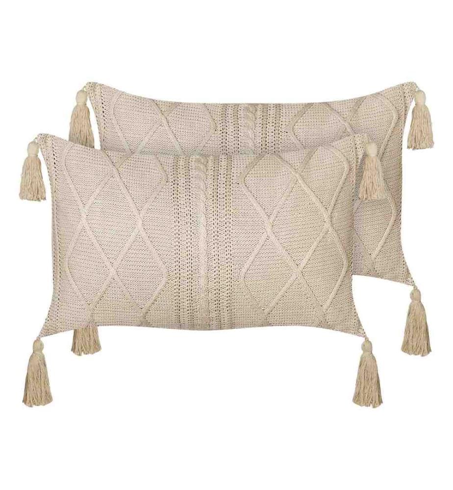 Lot de 2 coussins en coton tissé beige 30 x 50 cm salon chambre à coucher