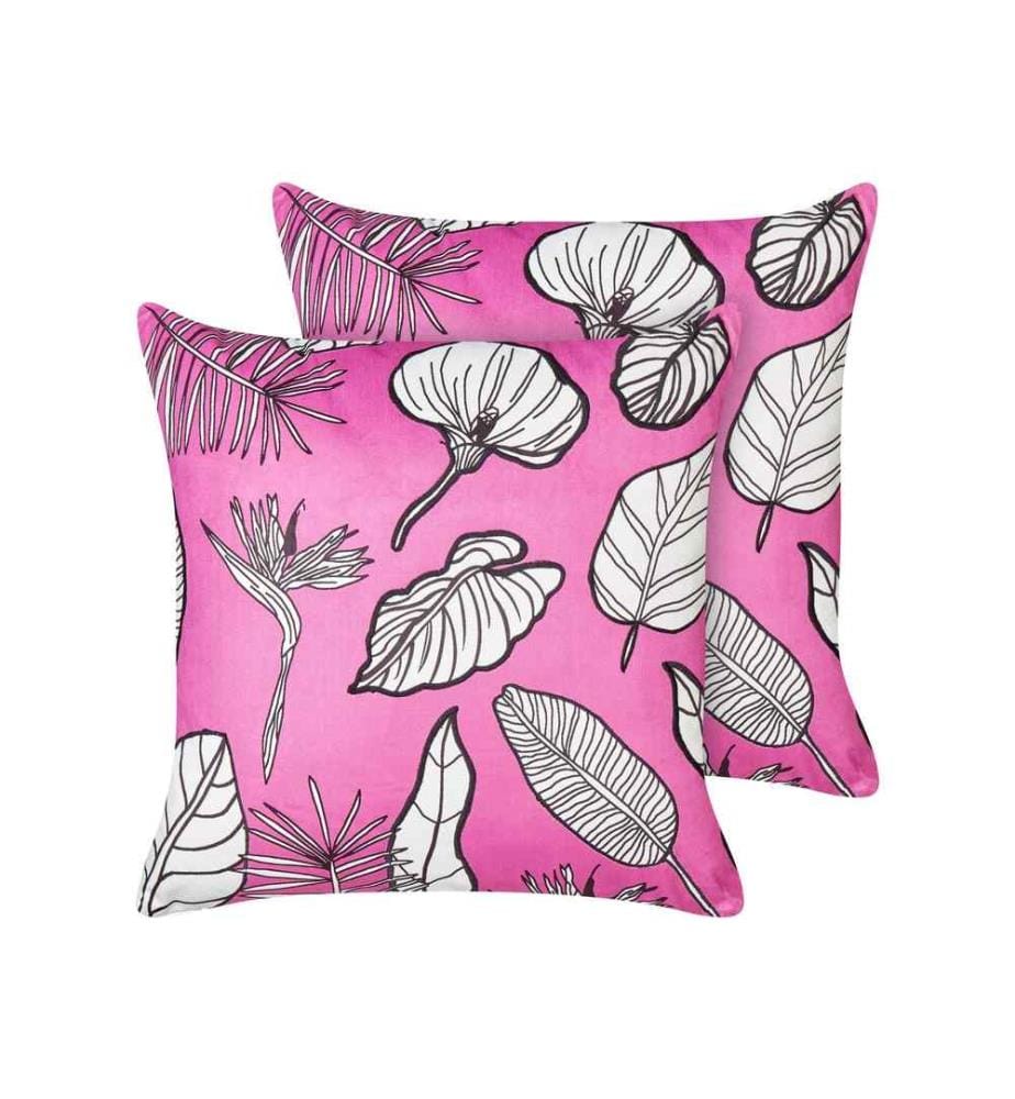 Lot de 2 coussins en coton avec imprimé feuilles 45 x 45 cm rose salon chambre à coucher