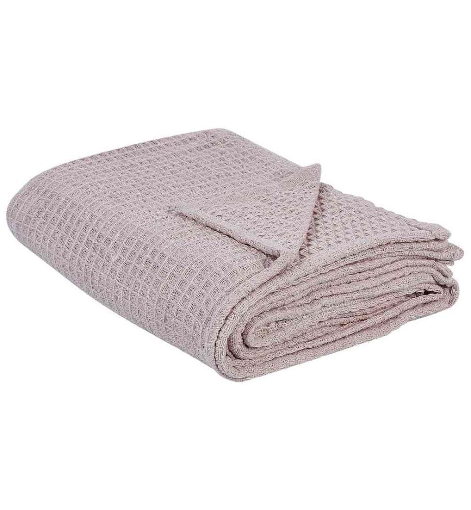 Couvre-lit Rose Pastel en Coton 150 x 200 cm Motif Gaufré Jeté de Lit Décoratif Accessoire Chambre à Coucher