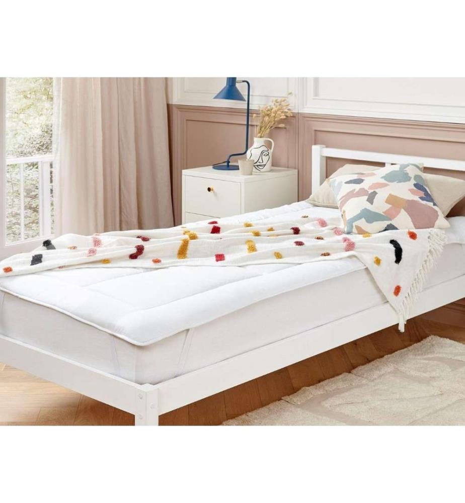 Surmatelas Blanc en Microfibre Rectangulaire 90 x 200 cm Ultra Doux et Confortable