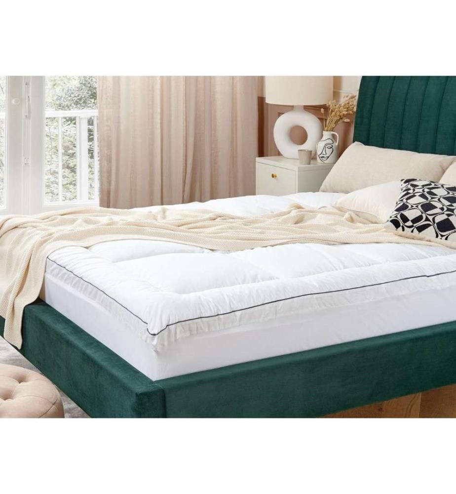 Surmatelas Blanc Matelassé en Coton Ciré de Qualité 160 x 200 cm Ultra Doux et Confortable