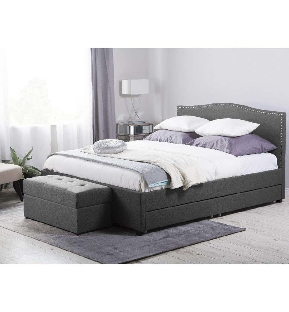 Lit avec tiroirs de rangement Tissu MONTPELLIER 180 x 200 cm Gris foncé
