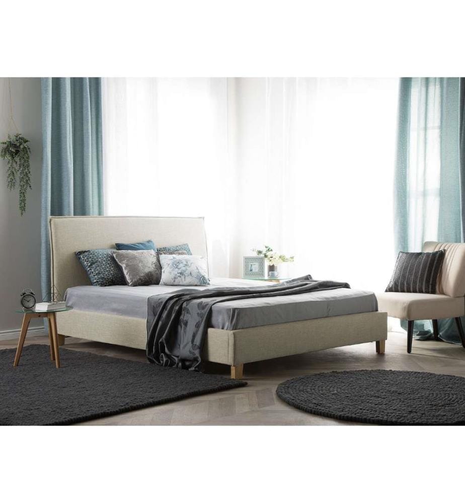 Lit avec sommier Tissu SENNEZ 180 x 200 cm Beige