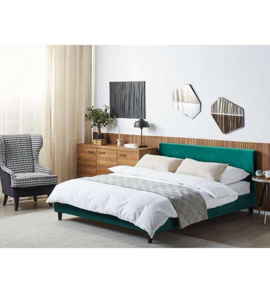 Lit avec sommier Velours FITOU 160 x 200 cm Vert foncé