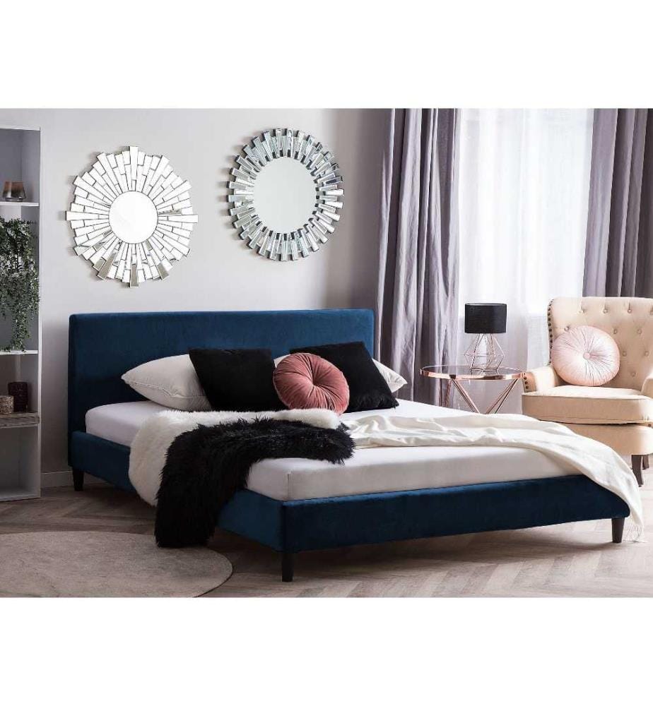 Lit avec sommier Velours FITOU 180 x 200 cm Bleu foncé