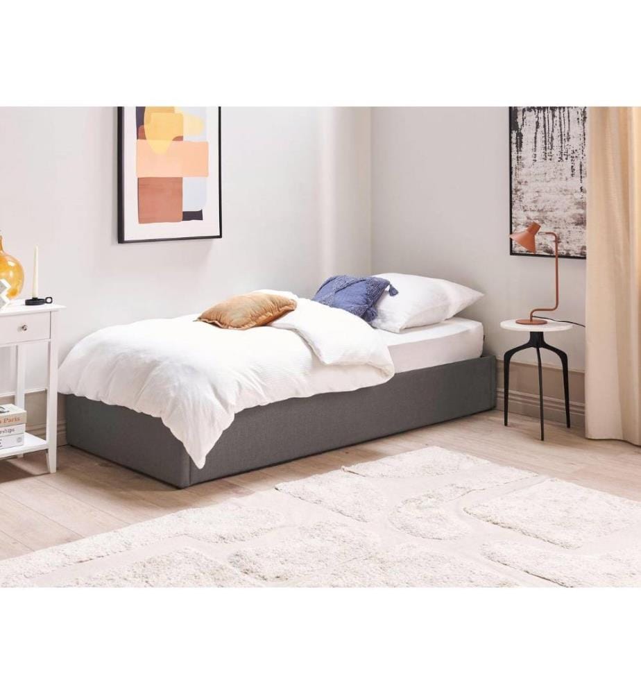 Lit ottoman sans tête de lit Tissu DINAN 90 x 200 cm Gris foncé
