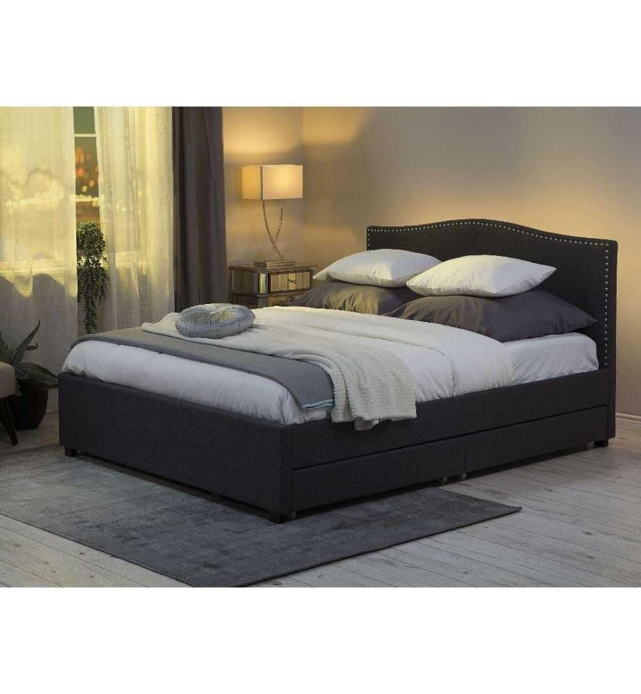 Lit avec tiroirs de rangement Tissu MONTPELLIER 160 x 200 cm LED Gris foncé