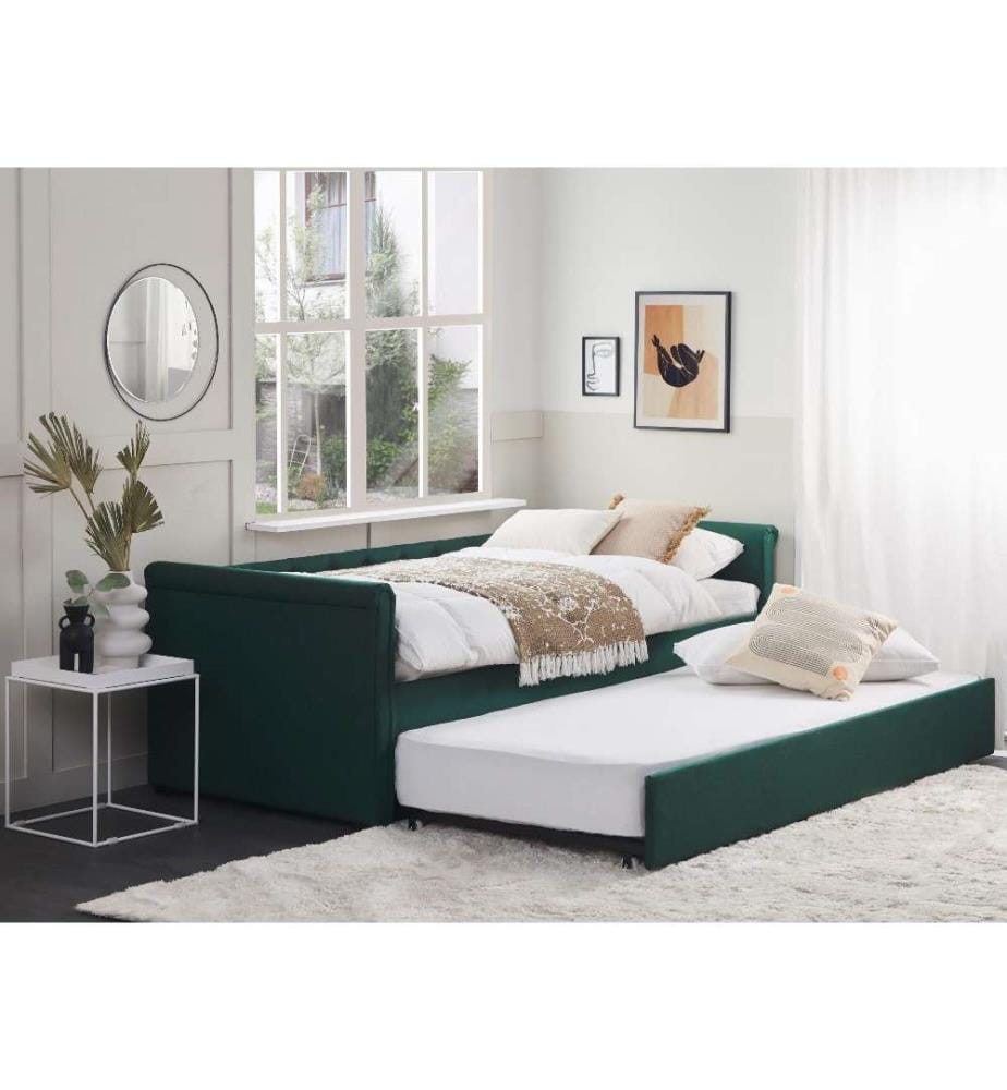 Lit gigogne Tissu LIBOURNE 90 x 200 cm Vert foncé