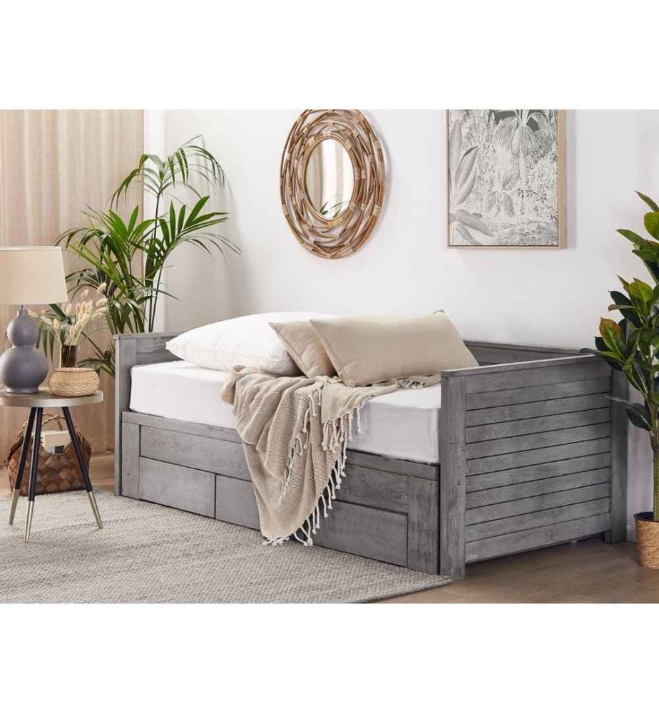 Lit avec tiroirs de rangement Bois CAHORS 90 x 200 cm Gris