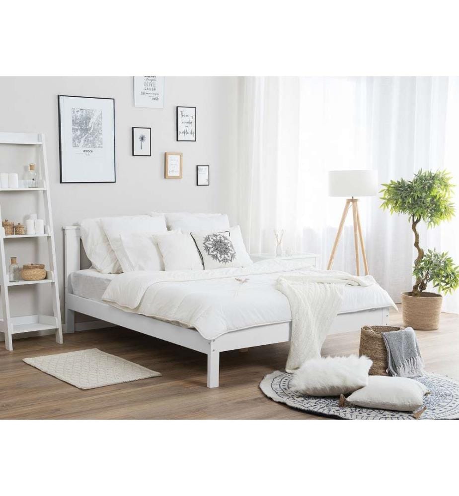 Lit avec sommier Bois de pin TANNAY 160 x 200 cm Blanc