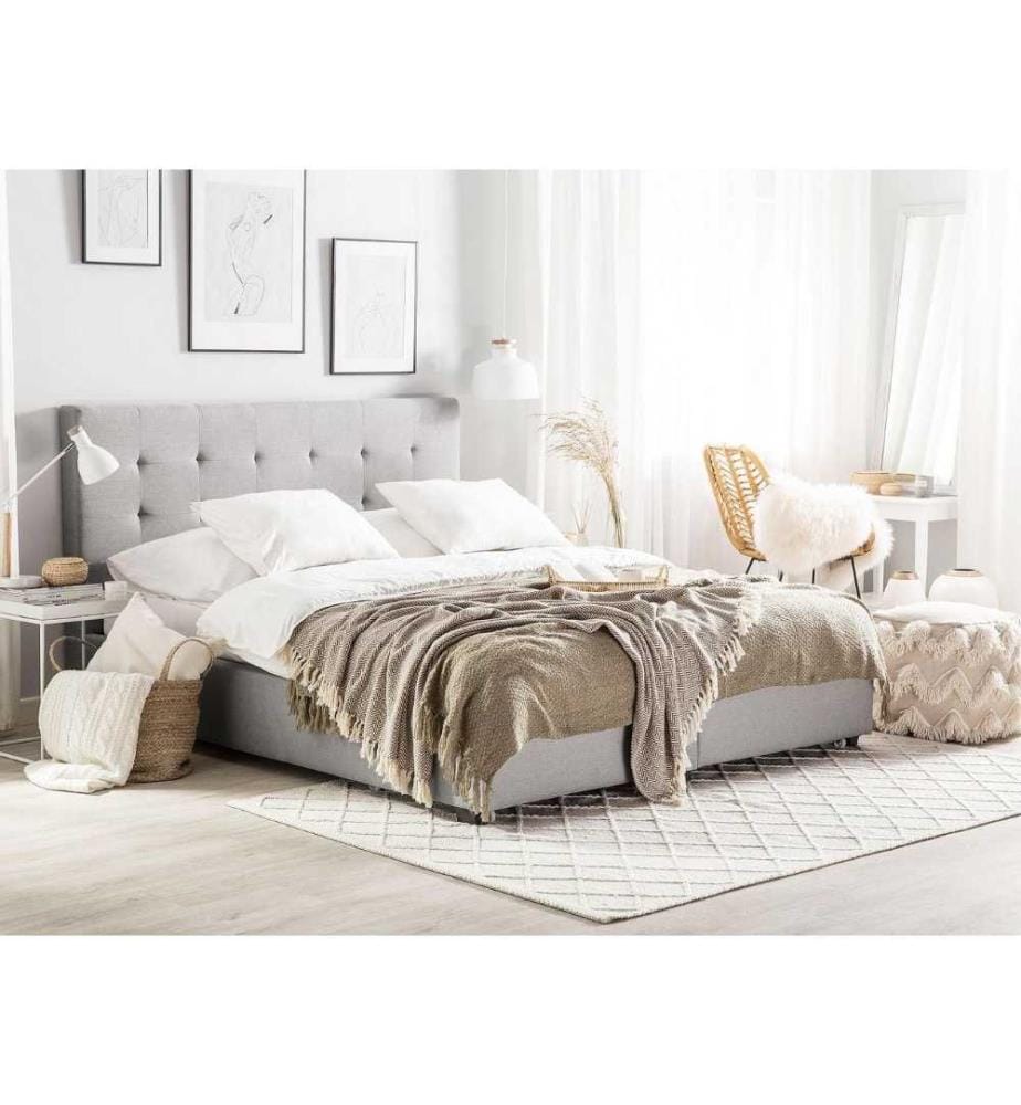 Lit avec tiroirs de rangement Tissu LA ROCHELLE 140 x 200 cm Gris clair