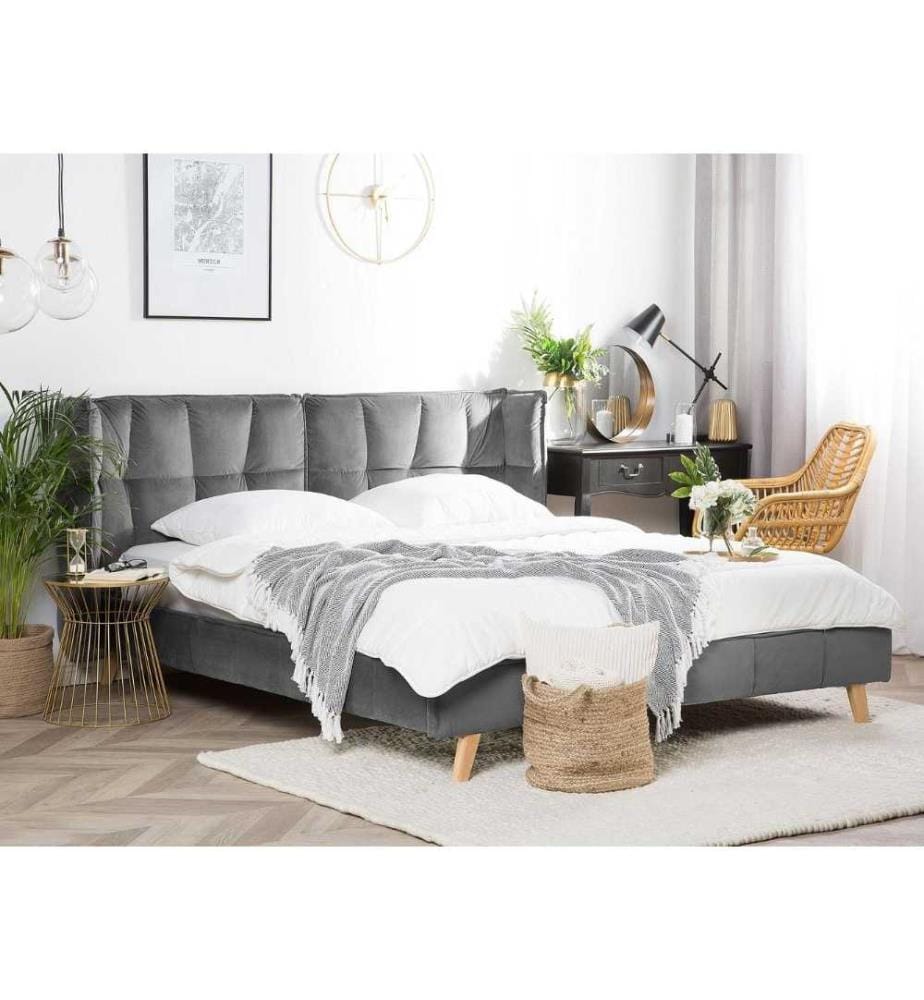 Lit avec sommier Velours SENLIS 180 x 200 cm Gris