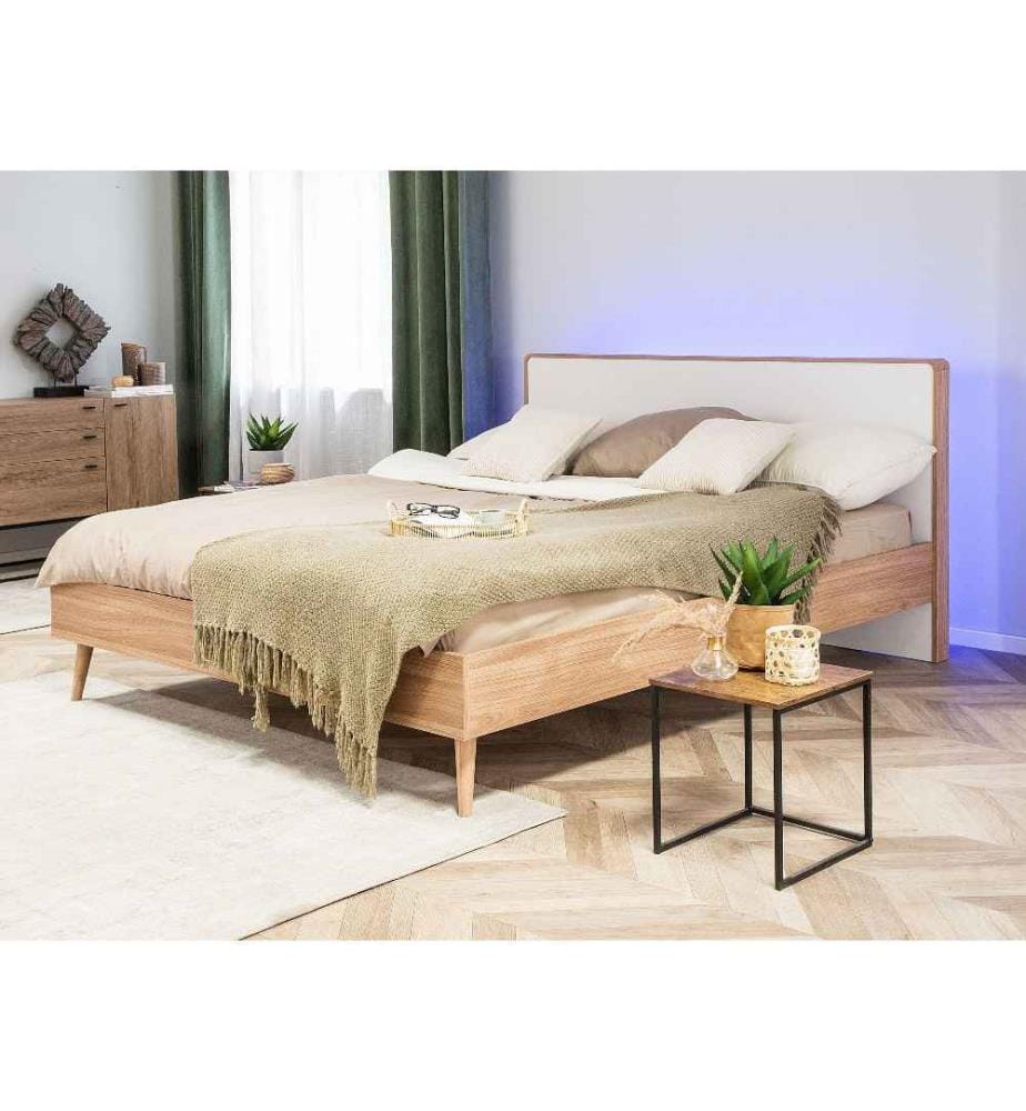 Lit avec LED SERRIS 160 x 200 cm Marron clair