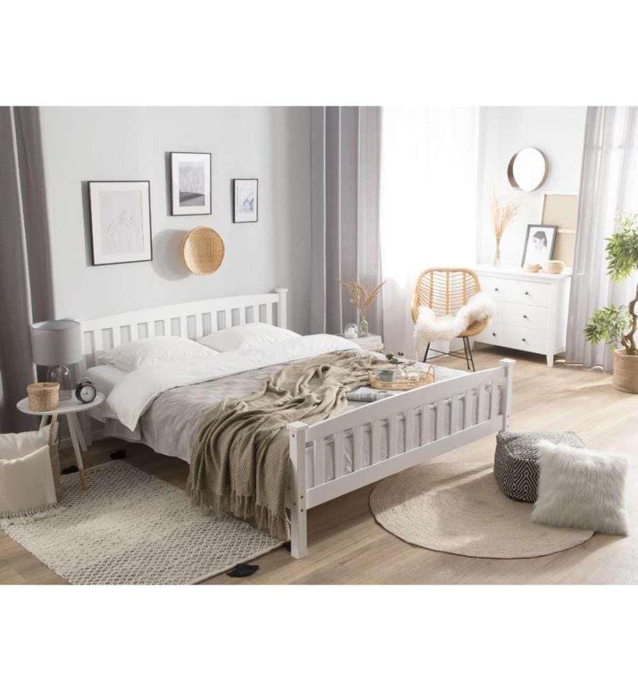 Lit avec sommier Bois de pin GIVERNY 180 x 200 cm Blanc