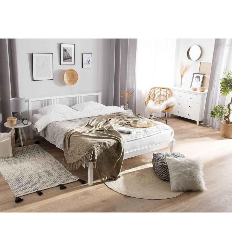 Lit avec sommier Bois de pin VANNES 140 x 200 cm Blanc