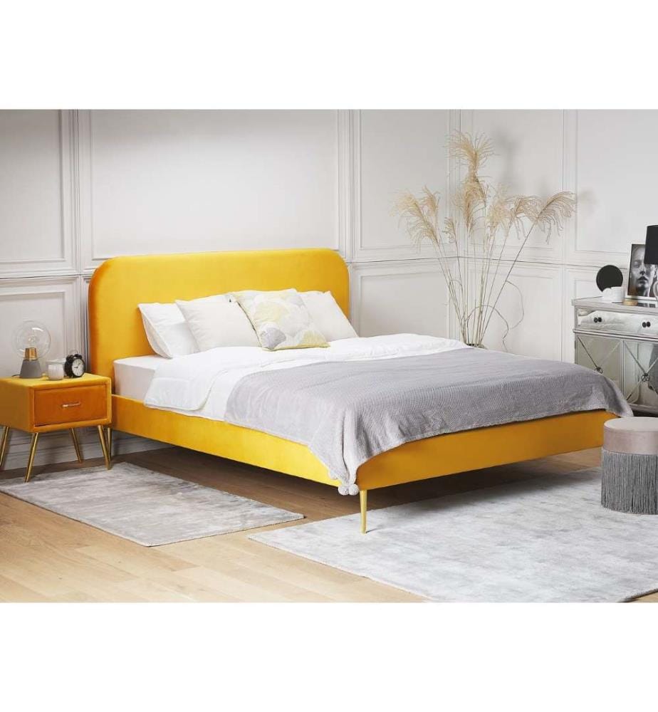 Lit avec sommier Velours FLAYAT 160 x 200 cm Jaune