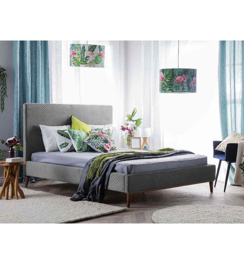 Lit avec sommier Velours BAYONNE 140 x 200 cm Gris clair