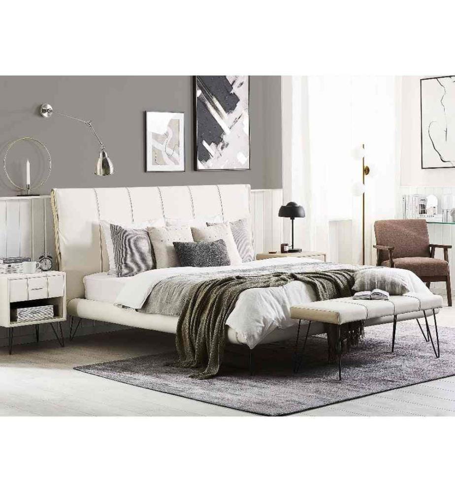 Lit avec sommier Cuir PU BETIN 180 x 200 cm Beige clair