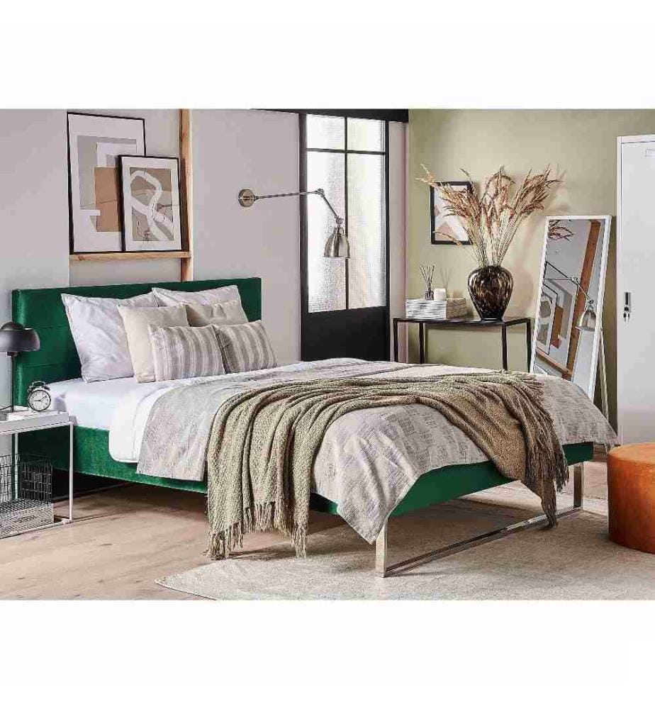 Lit avec sommier Velours BELLOU 180 x 200 cm Vert