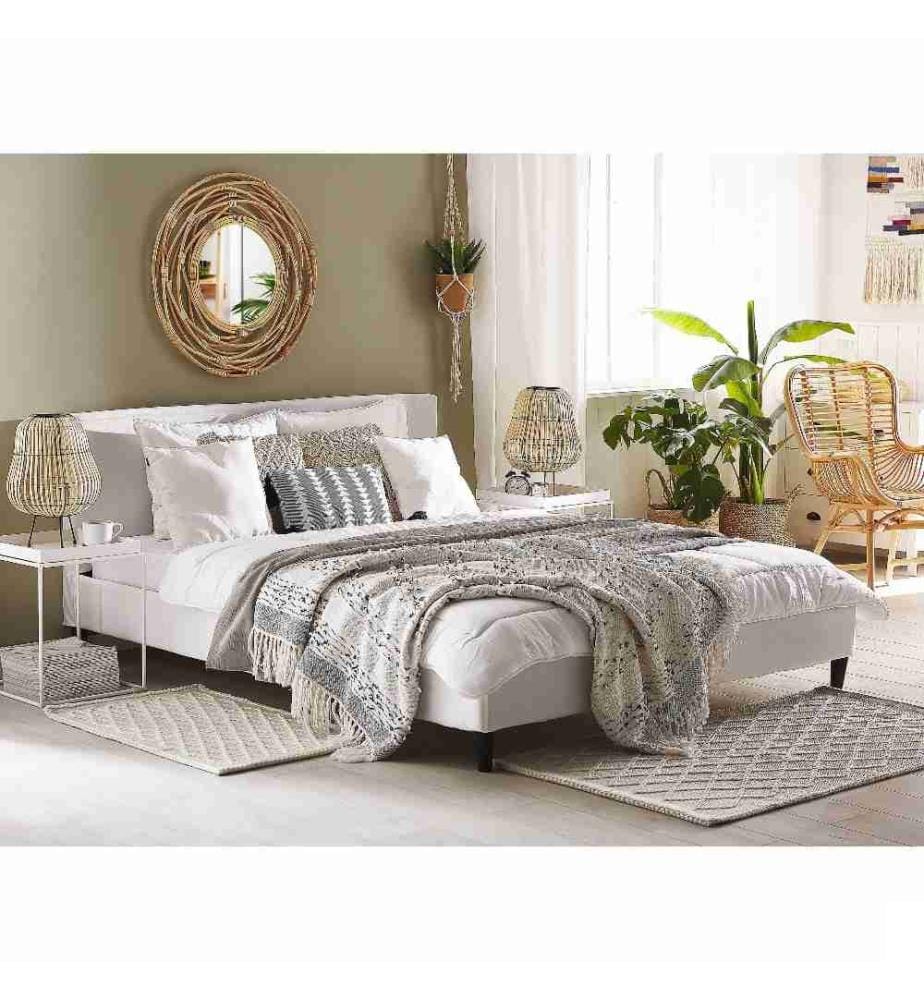 Lit avec sommier Velours FITOU 180 x 200 cm Blanc