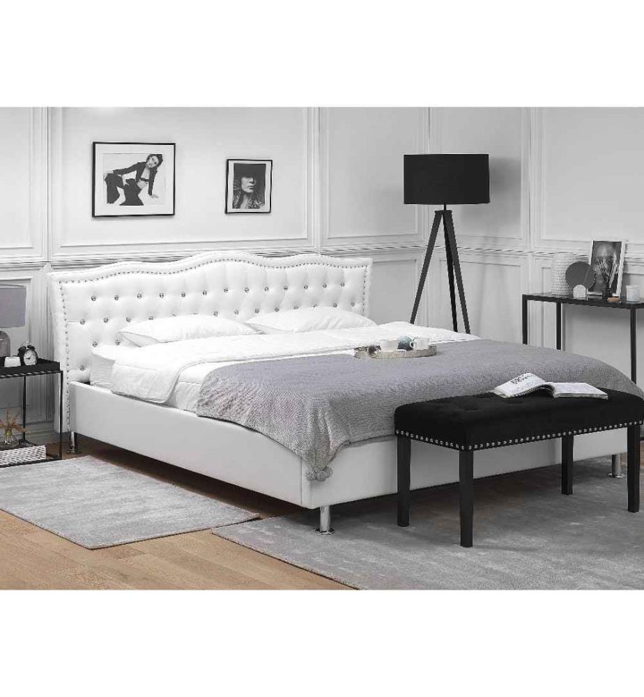 Lit avec sommier Cuir PU METZ 180 x 200 cm Blanc