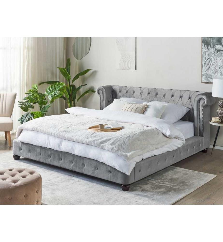 Lit avec sommier Velours CAVAILLON 180 x 200 cm Gris clair
