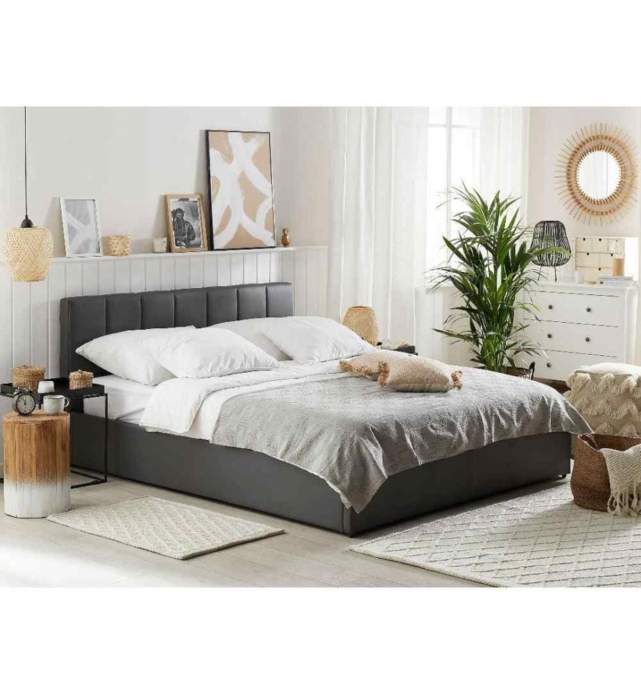 Lit ottoman Cuir PU DREUX 160 x 200 cm Gris foncé