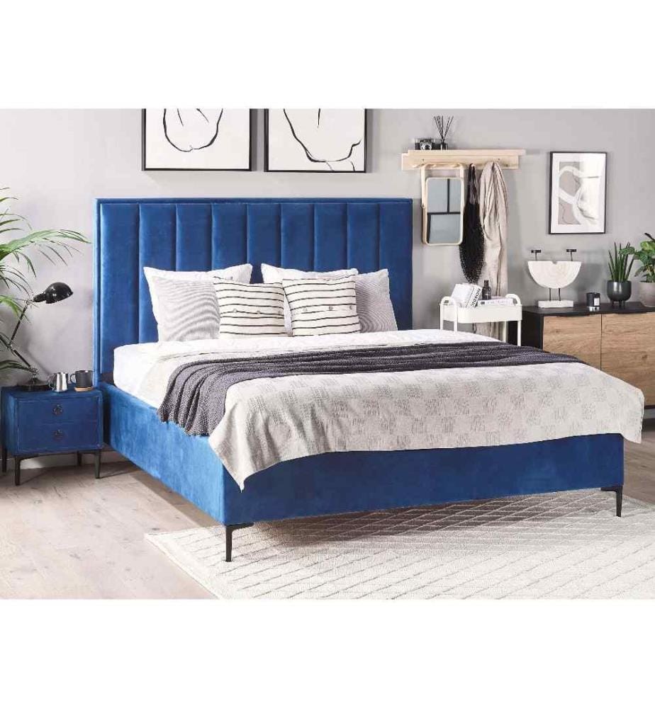 Lit ottoman Velours SEZANNE 180 x 200 cm Bleu marine