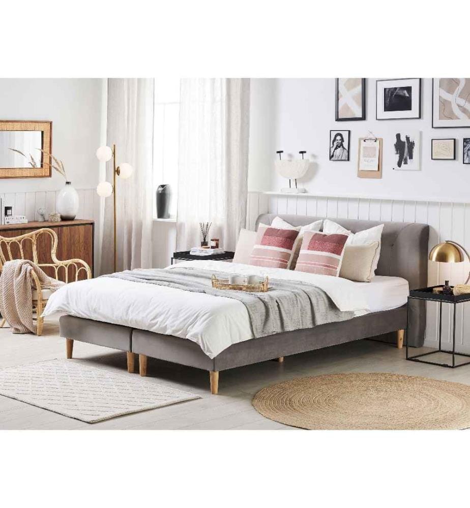 Lit Boxspring Velours MARQUISE 160 x 200 cm Gris