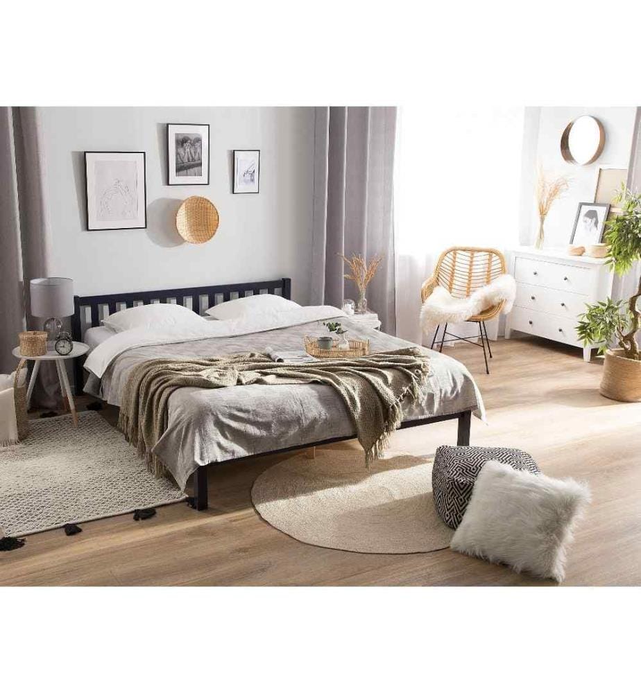 Lit avec sommier Bois de pin FLORAC 140 x 200 cm Bleu marine