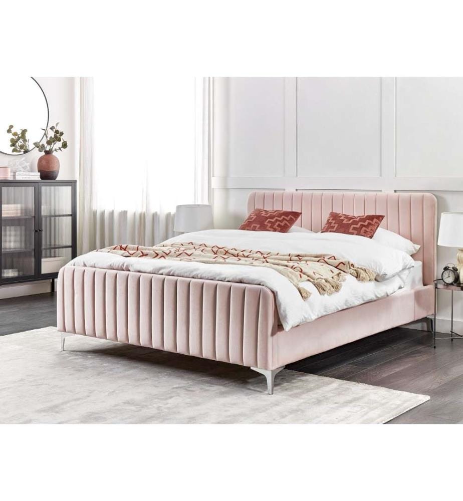 Lit avec sommier Velours LUNAN 160 x 200 cm Rose pastel
