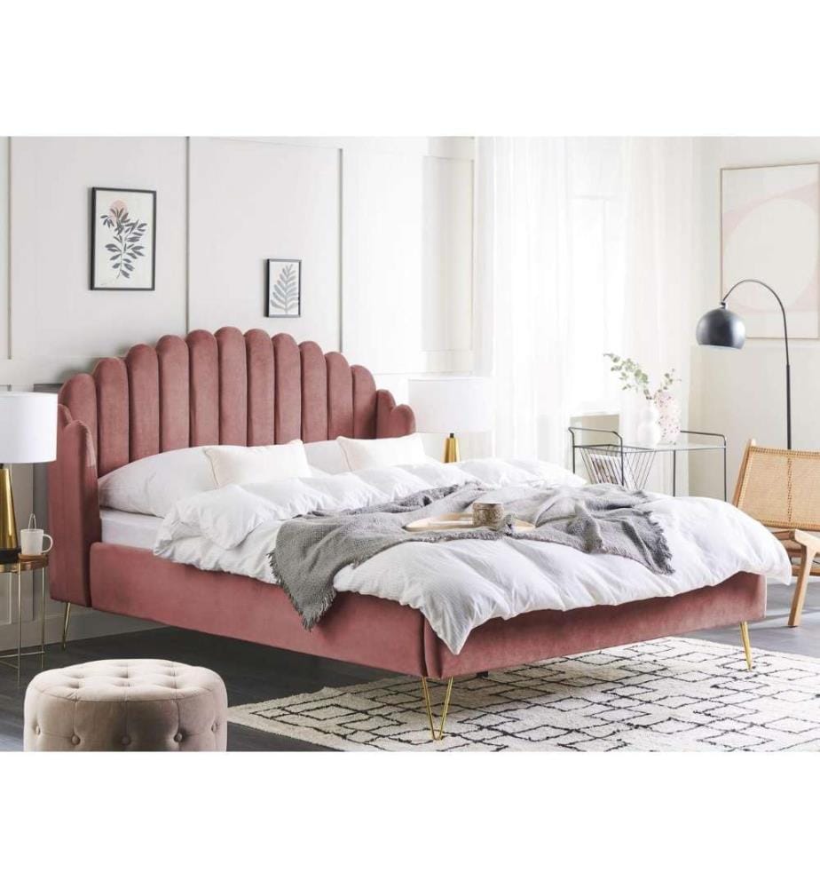 Lit avec sommier Velours AMBILLOU 160 x 200 cm Rose