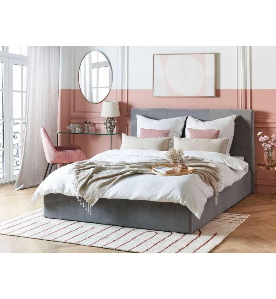Lit ottoman Velours LORIENT 160 x 200 cm Gris clair