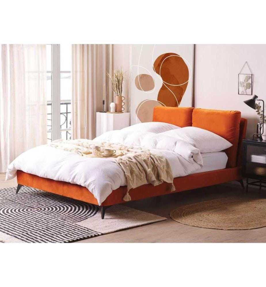 Lit avec sommier Velours MELLE 140 x 200 cm Orange