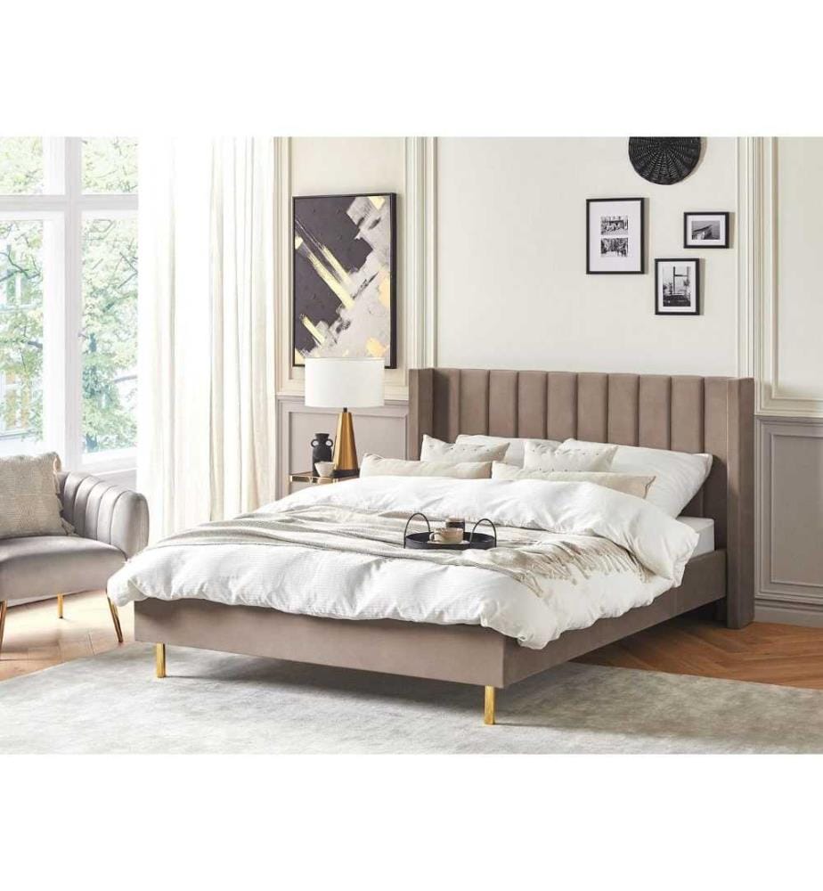 Lit avec sommier Velours VILLETTE 160 x 200 cm Taupe