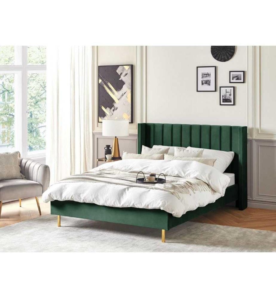 Lit avec sommier Velours VILLETTE 140 x 200 cm Vert foncé