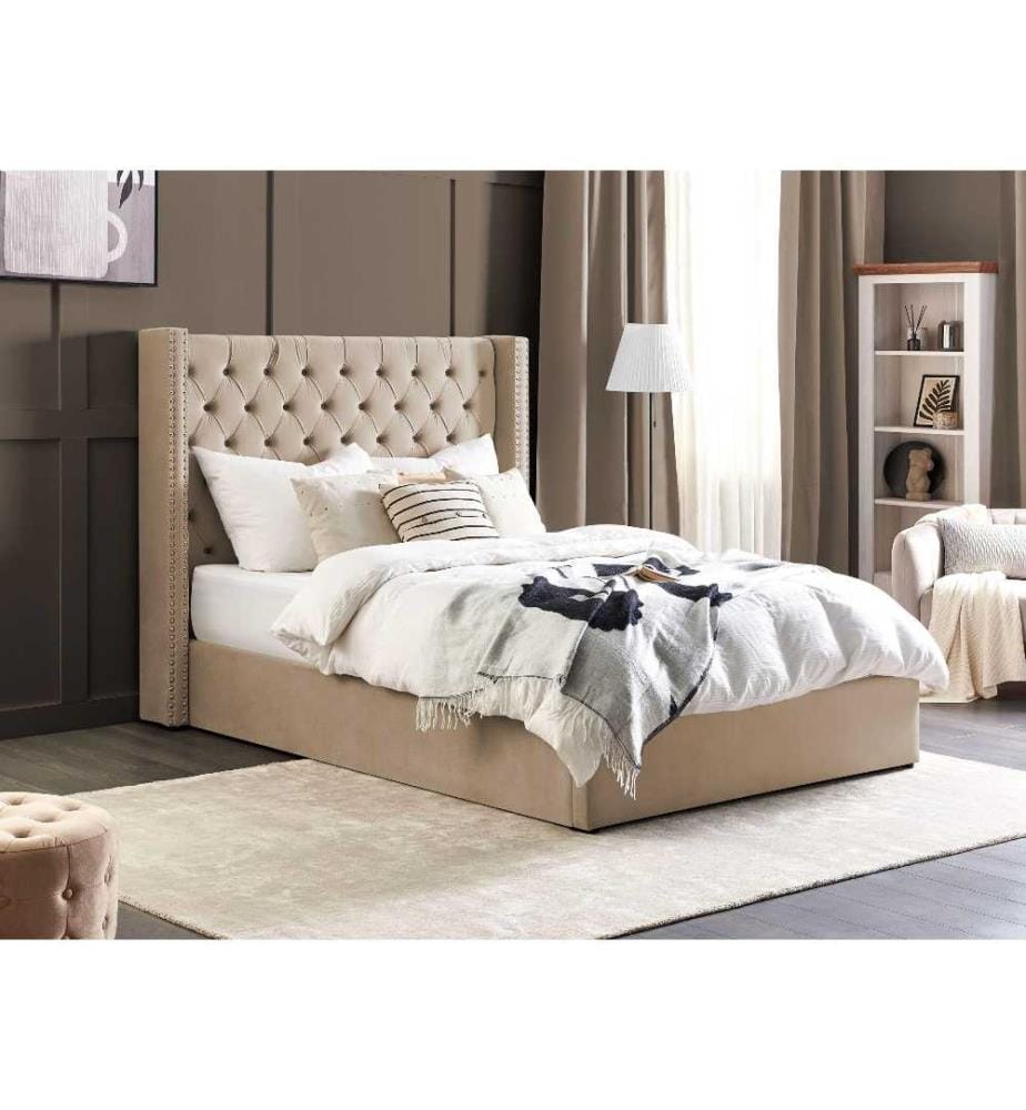 Lit ottoman Velours LUBBON 140 x 200 cm Beige