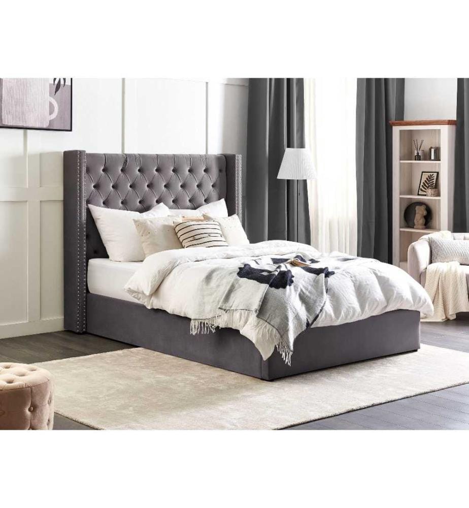 Lit ottoman Velours LUBBON 140 x 200 cm Gris