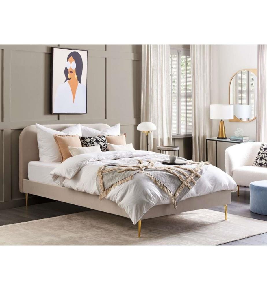 Lit avec sommier Velours FLAYAT 160 x 200 cm Beige clair
