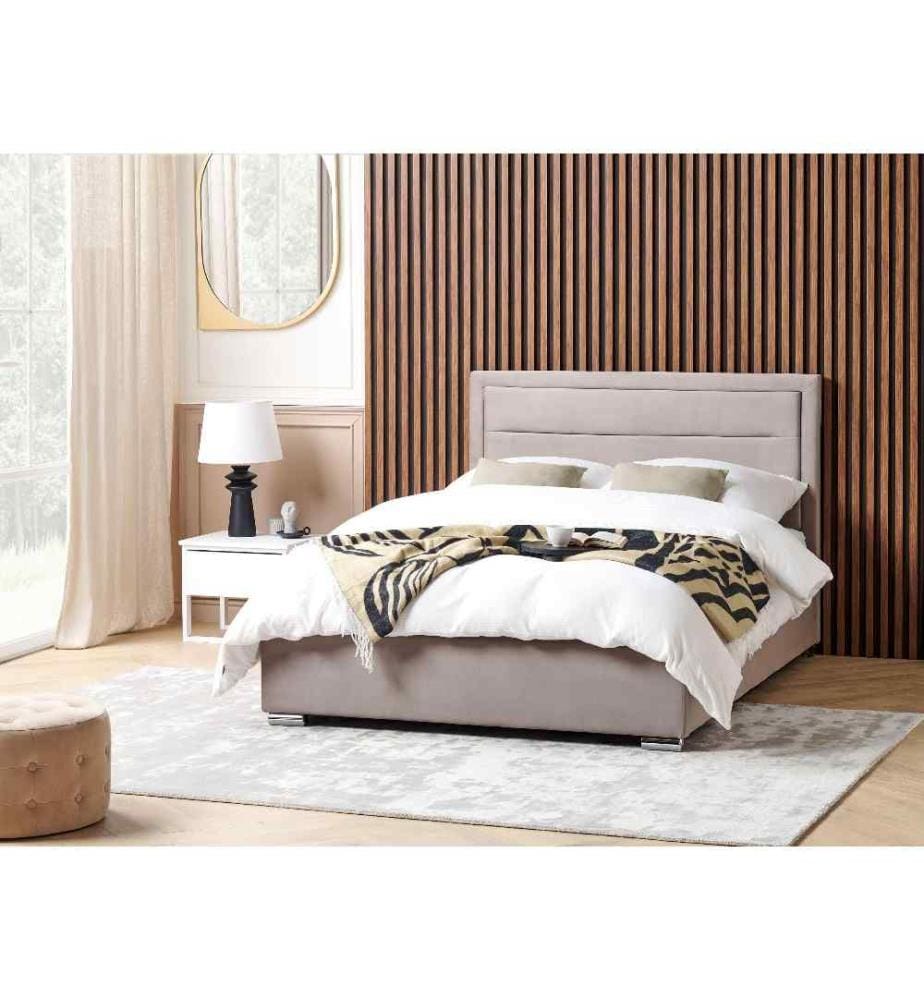 Lit ottoman Velours ROUEN 140 x 200 cm Taupe