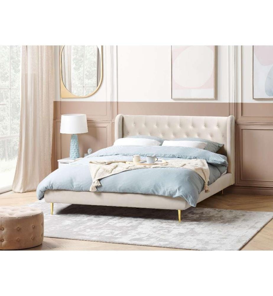Lit avec sommier Velours FORBACH 160 x 200 cm Beige