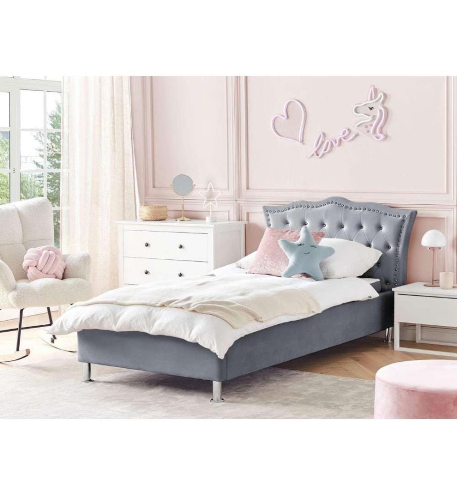 Lit ottoman Velours METZ 90 x 200 cm Gris