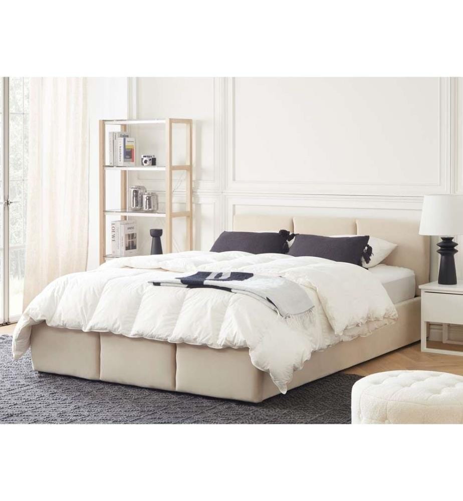 Lit ottoman Velours BOUSSE 140 x 200 cm Beige clair