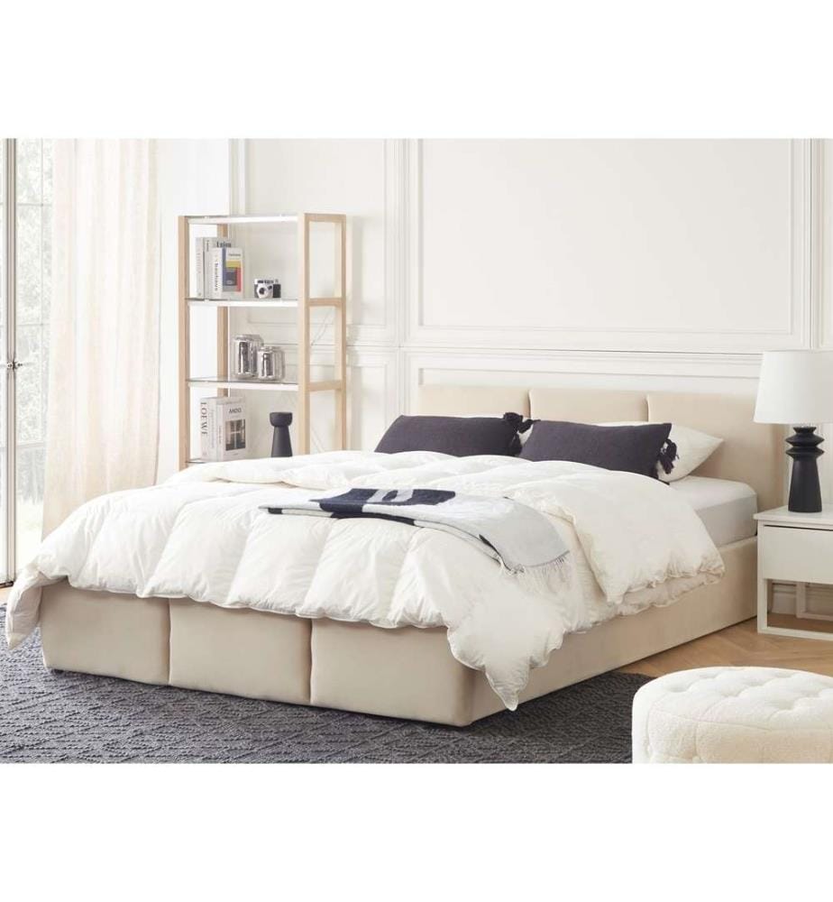 Lit ottoman Velours BOUSSE 160 x 200 cm Beige clair