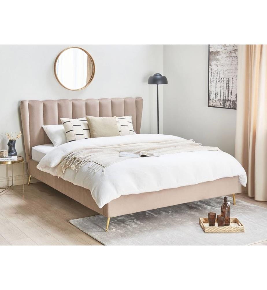Lit avec sommier Velours MIRIBEL 160 x 200 cm Taupe