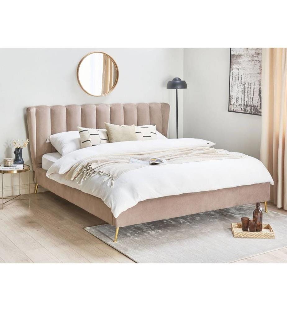Lit avec sommier Velours MIRIBEL 180 x 200 cm Taupe