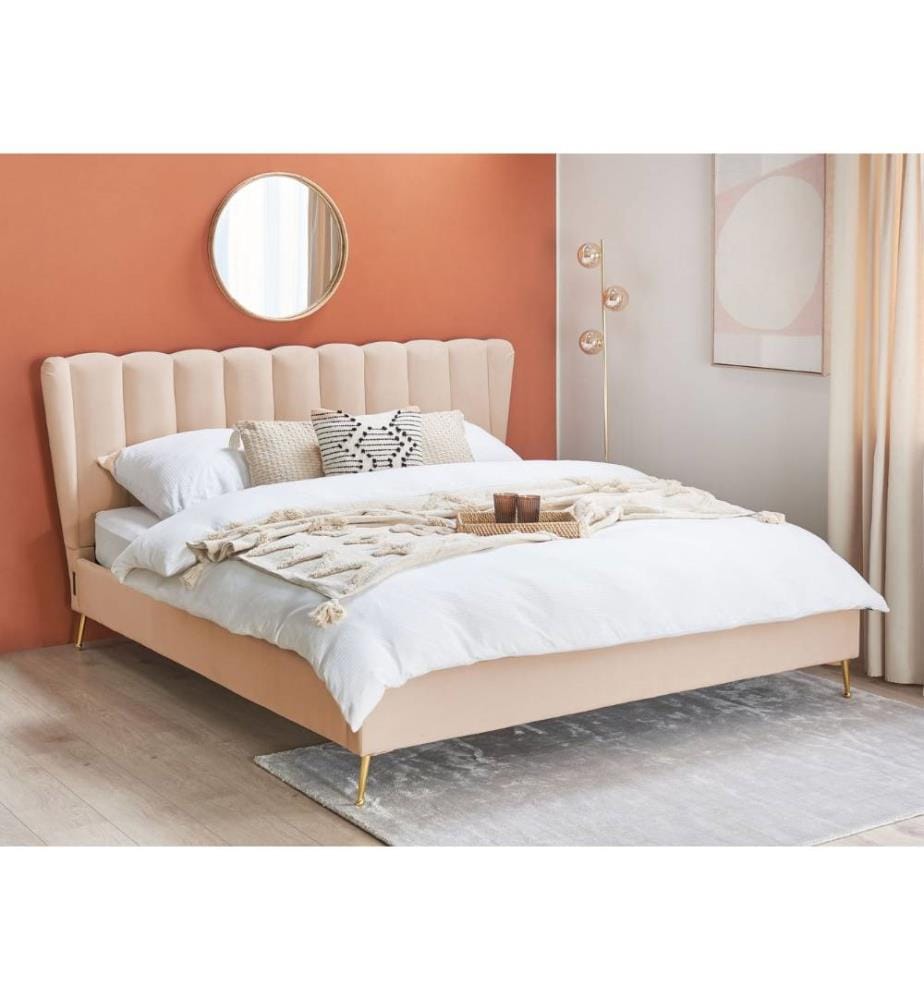 Lit avec sommier Velours MIRIBEL 180 x 200 cm Beige