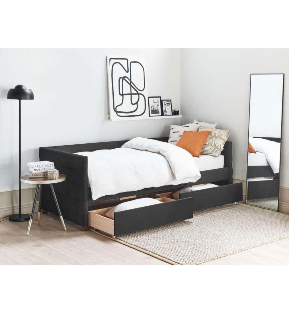Lit de jour avec rangement Velours MARRAY II 90 x 200 cm Noir
