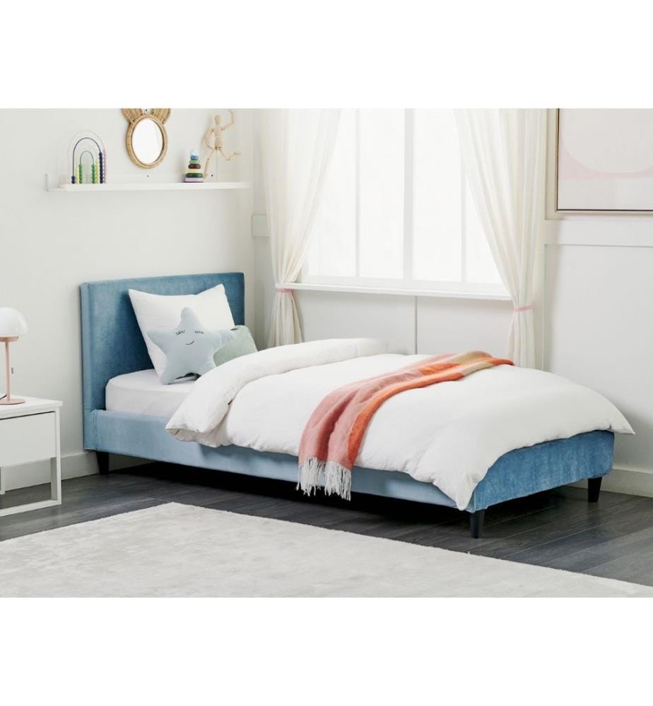 Lit avec sommier Velours FITOU 90 x 200 cm Bleu clair