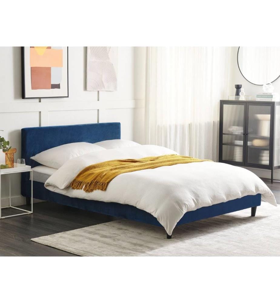 Lit avec sommier Velours FITOU 140 x 200 cm Bleu foncé